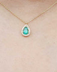 Natural emerald and diamond pear cut necklace