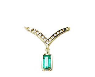 14k yellow gold Colombian emerald necklace