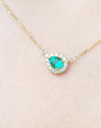 Halo diamond emerald necklaces