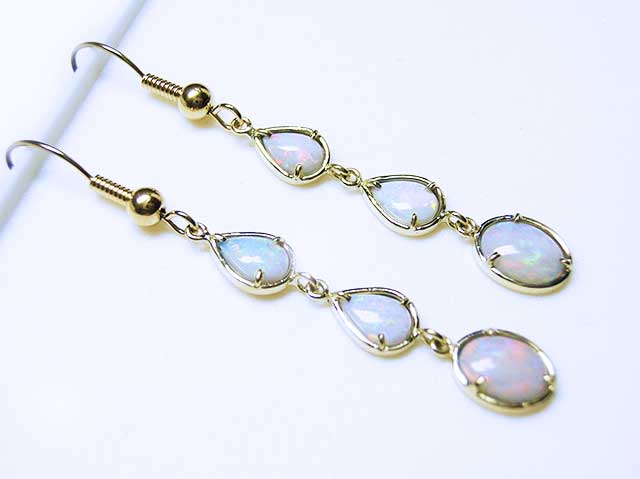 Solid 14k gold australian opal earrings