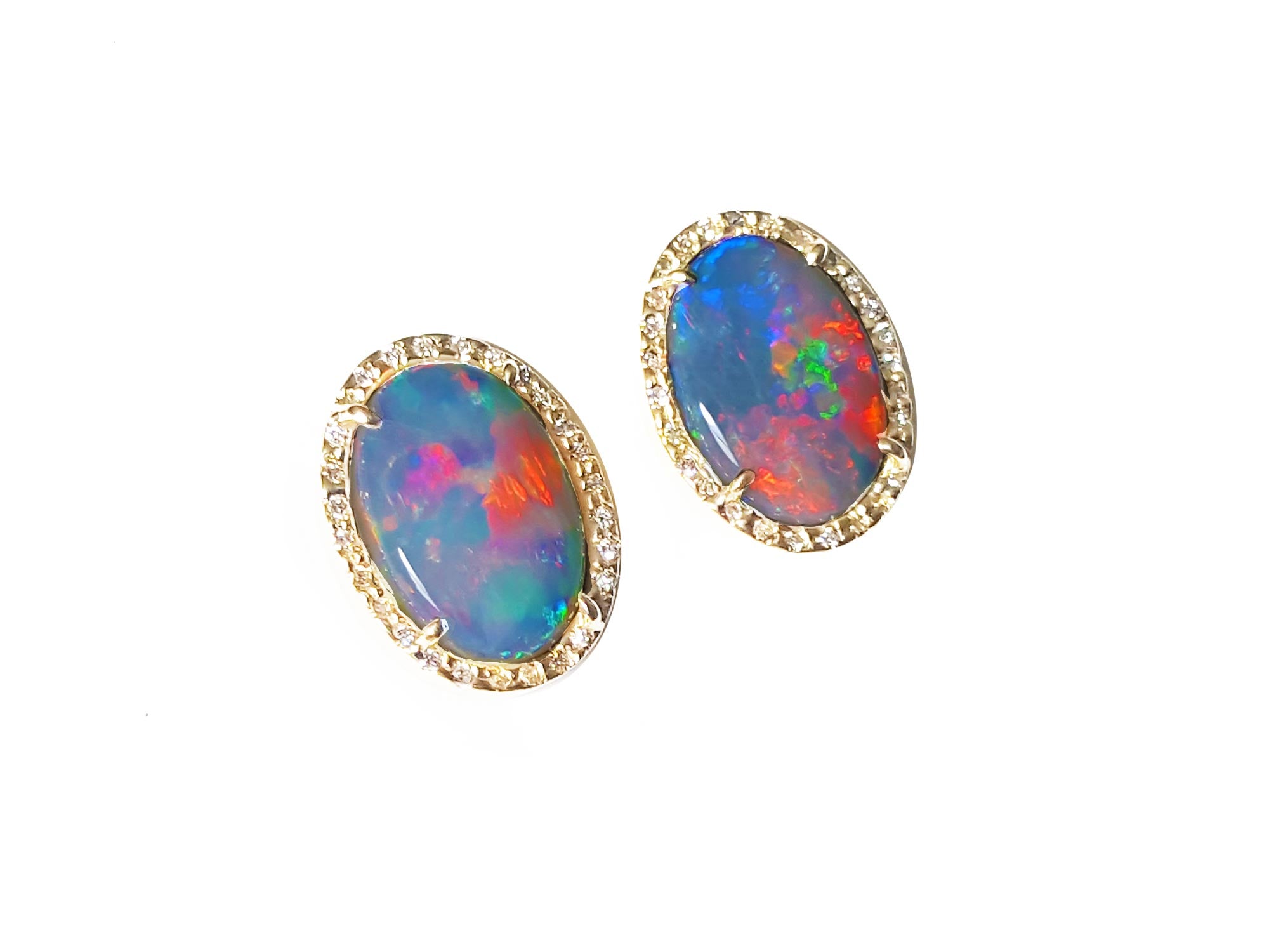 6.65 ct. Natural Australian Opal Earrings 18K Yellow Gold Customized L