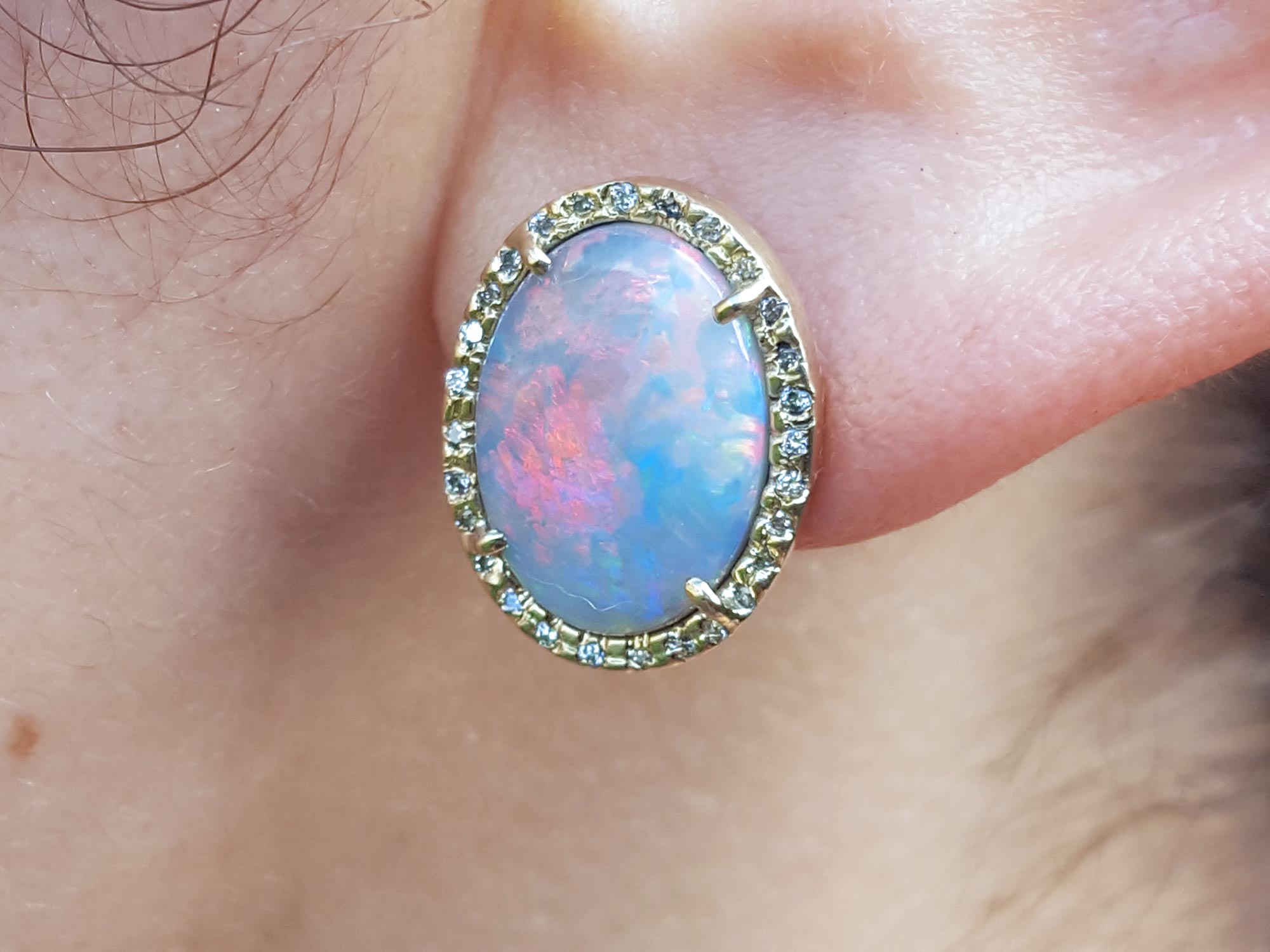 Solid opal and diamond earrings