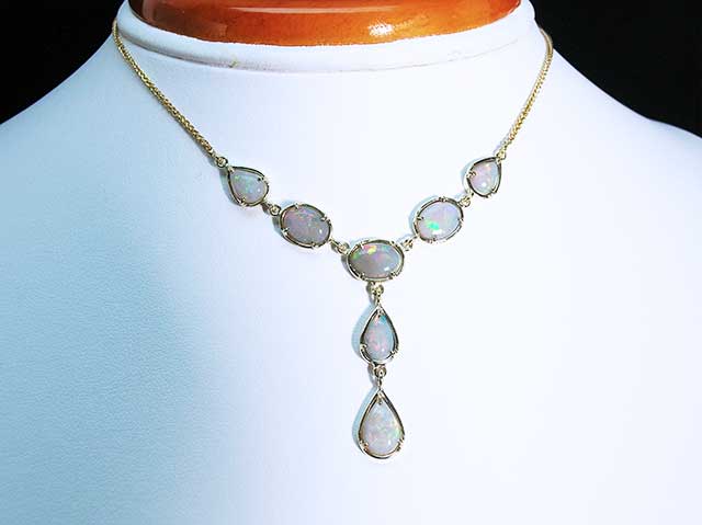 Oval cut australian opal necklace