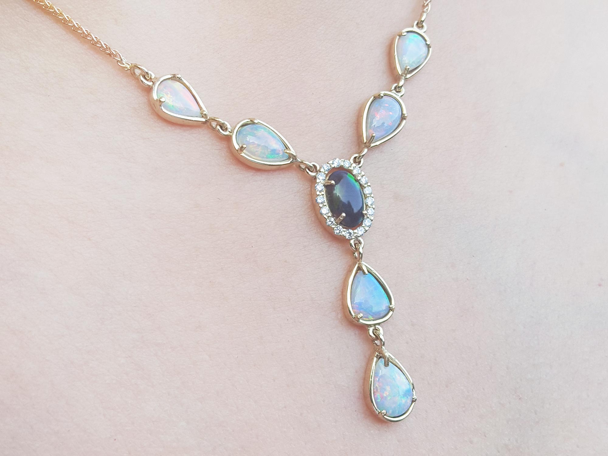 halo diamond opal necklace