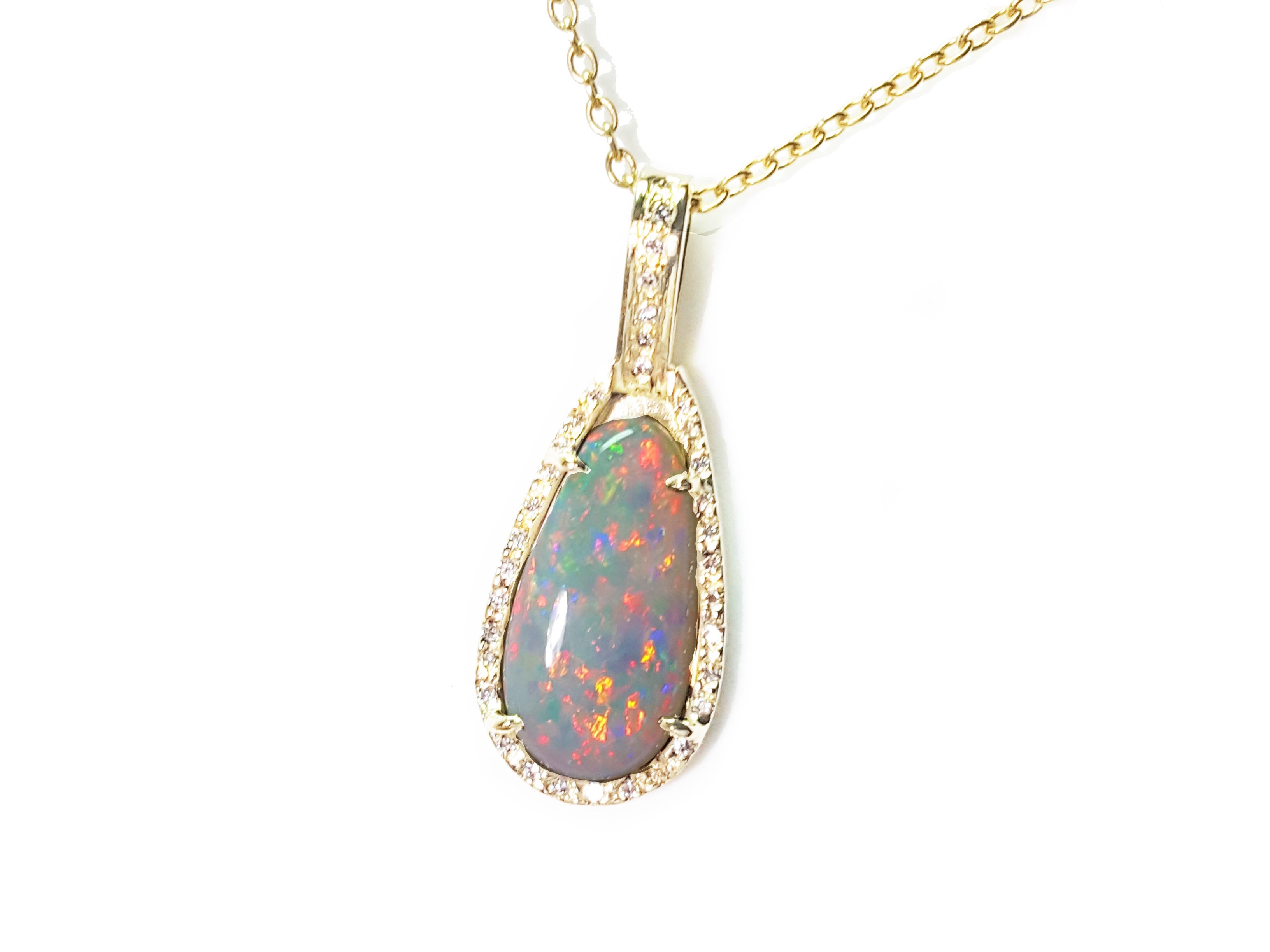 red fiery Australian opal necklace