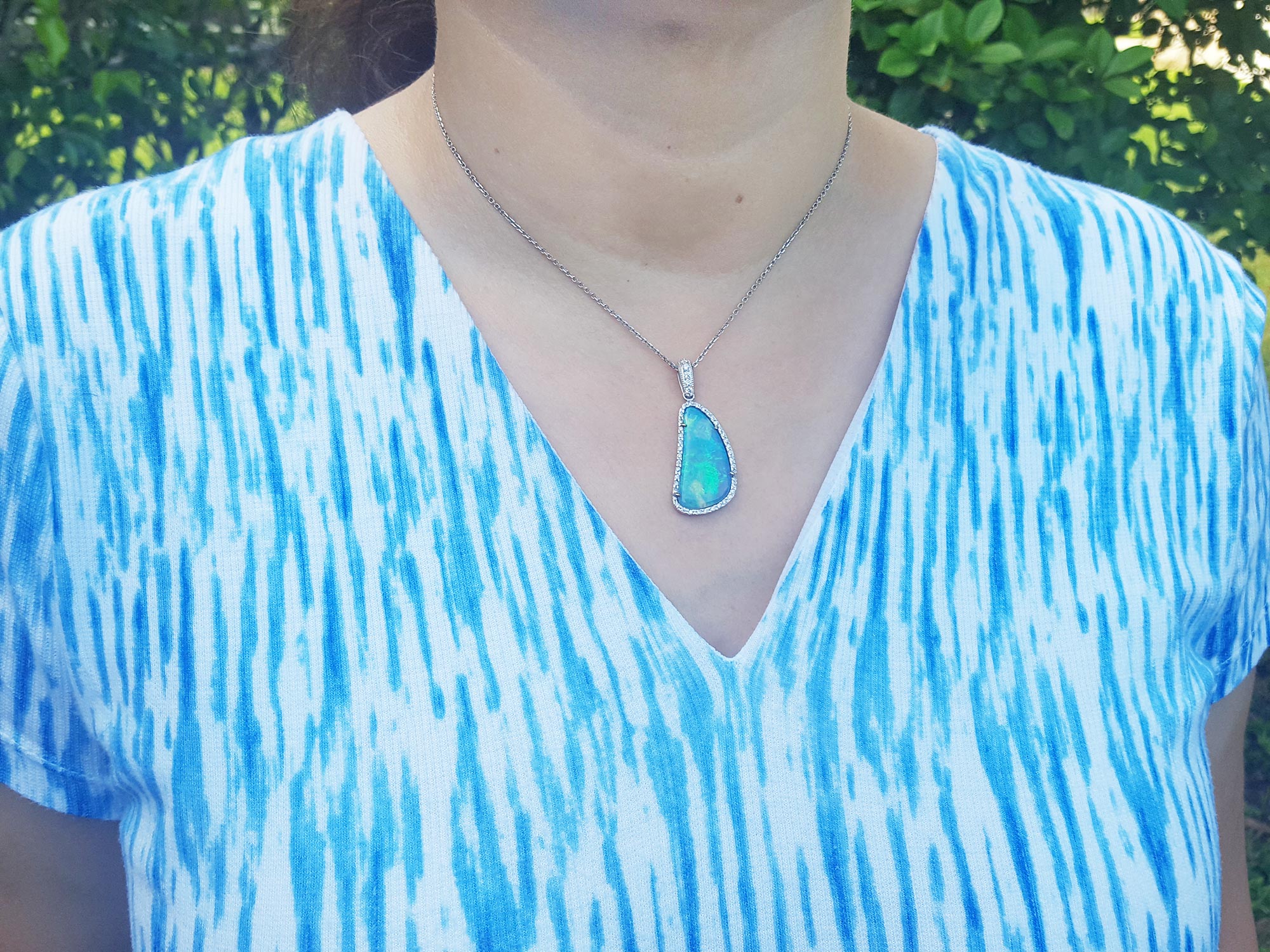 White gold opal necklace