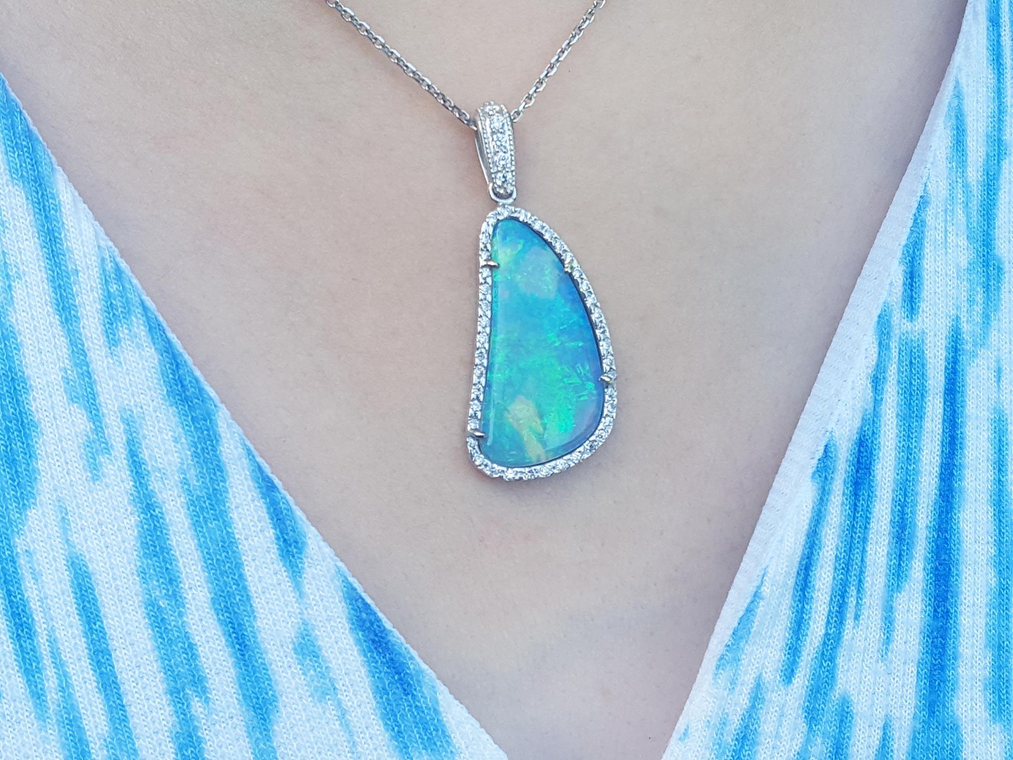 Opal and diamond necklace