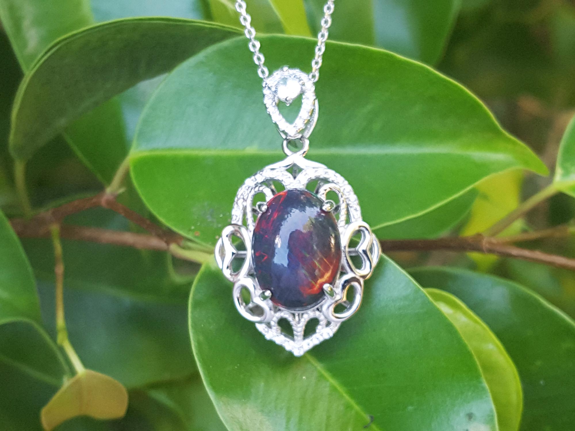 Silver opal necklace