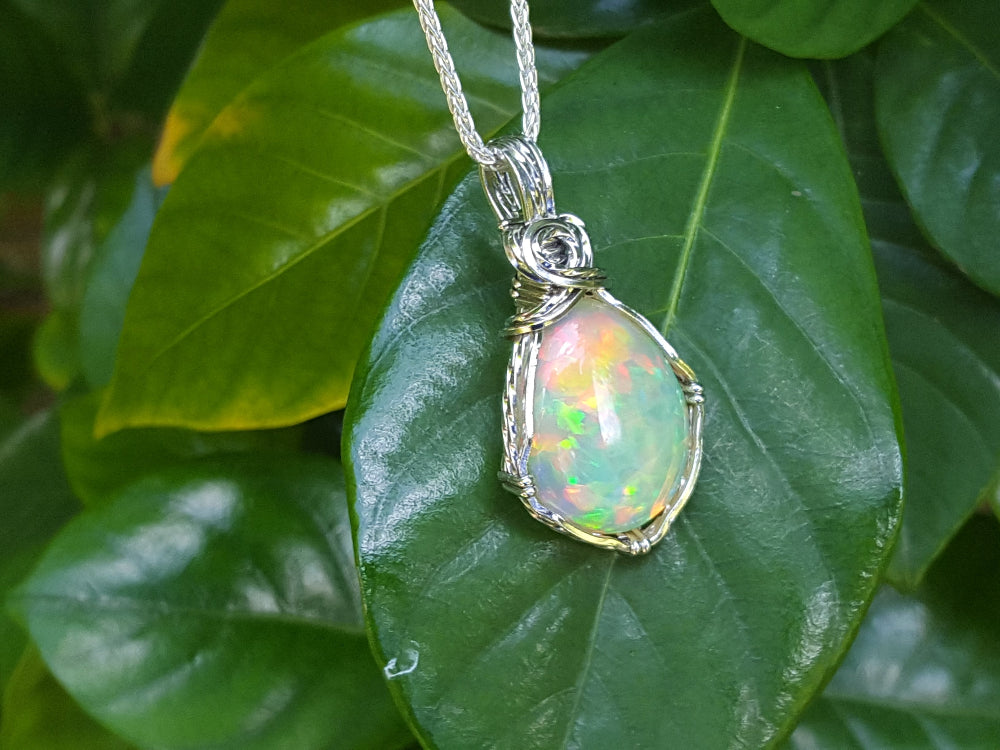 opal handwraped silver pendant