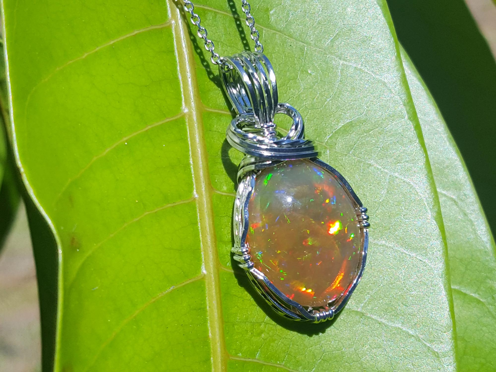 7.67 Ct. Ethiopian Opal Pendant Wire Wrap Silver