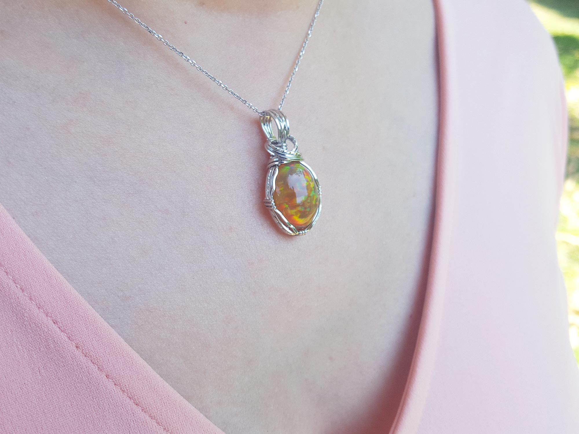 7.67 Ct. Ethiopian Opal Pendant Wire Wrap Silver