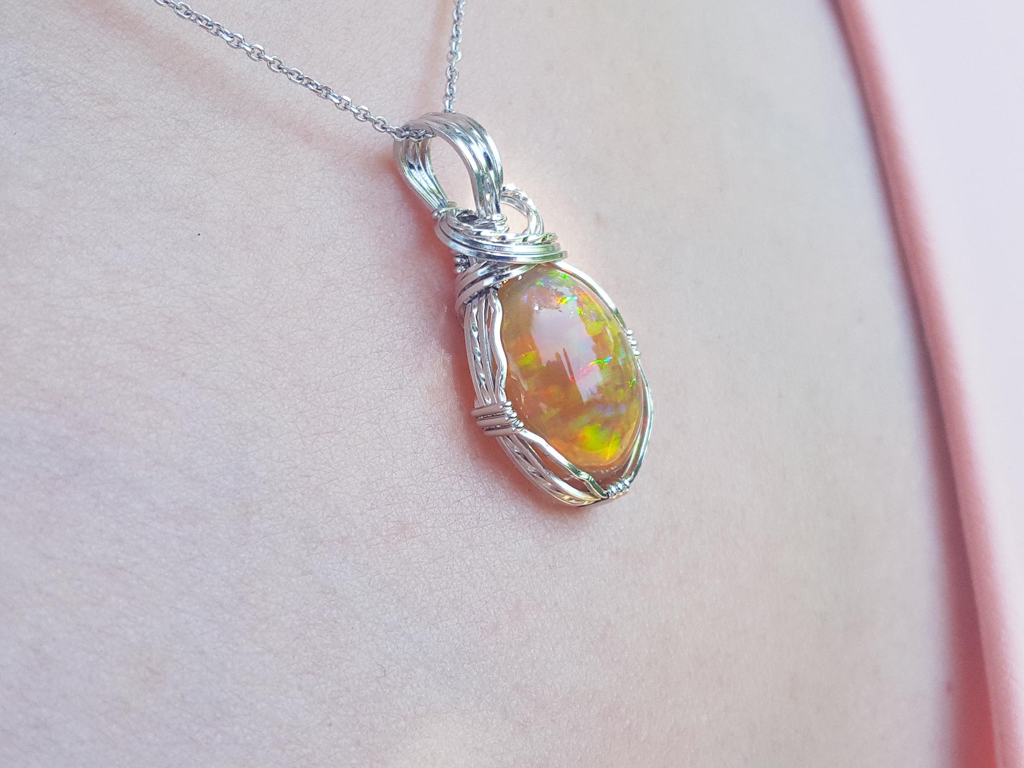 7.67 Ct. Ethiopian Opal Pendant Wire Wrap Silver