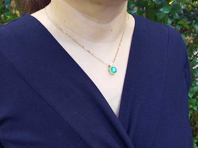 Emerald Cushion cut Pendant necklace