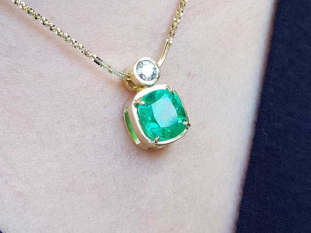 Genuine emerald pendant cushion cut