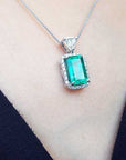 Emerald pendant hand made in USA 18k white gold
