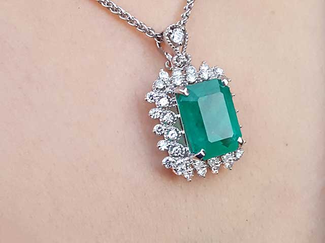 Emerald-cut real emerald pendant