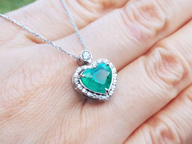 Shop Now 14k Gold Open Heart Emerald & Diamond Accents Pendant
