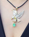 Solid gold emerald eagle pendant