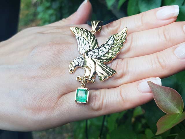 Green emerald eagle pendant
