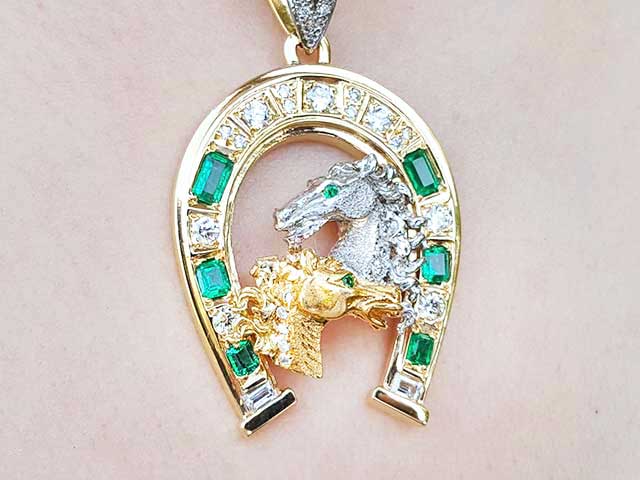 Solid gold mens emerald pendant