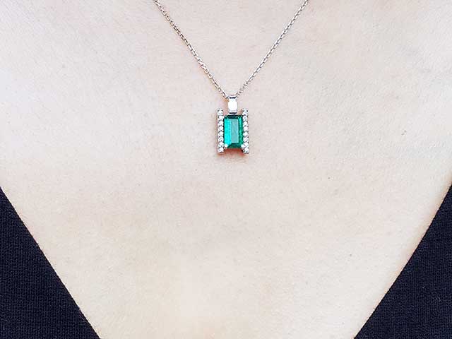 Genuine emerald baguette cut pendant