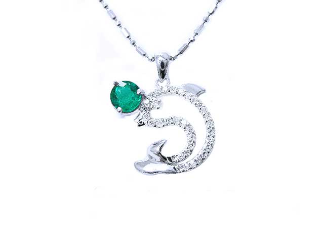 Real Colombian emerald dolphin pendant