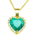 Halo diamond heart emerald pendant necklace