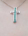Real emerald cross pendant necklace