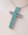 May birthstone emerald cross pendant necklace