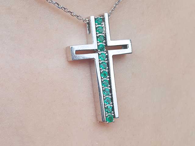 Mother’s day emerald cross pendant