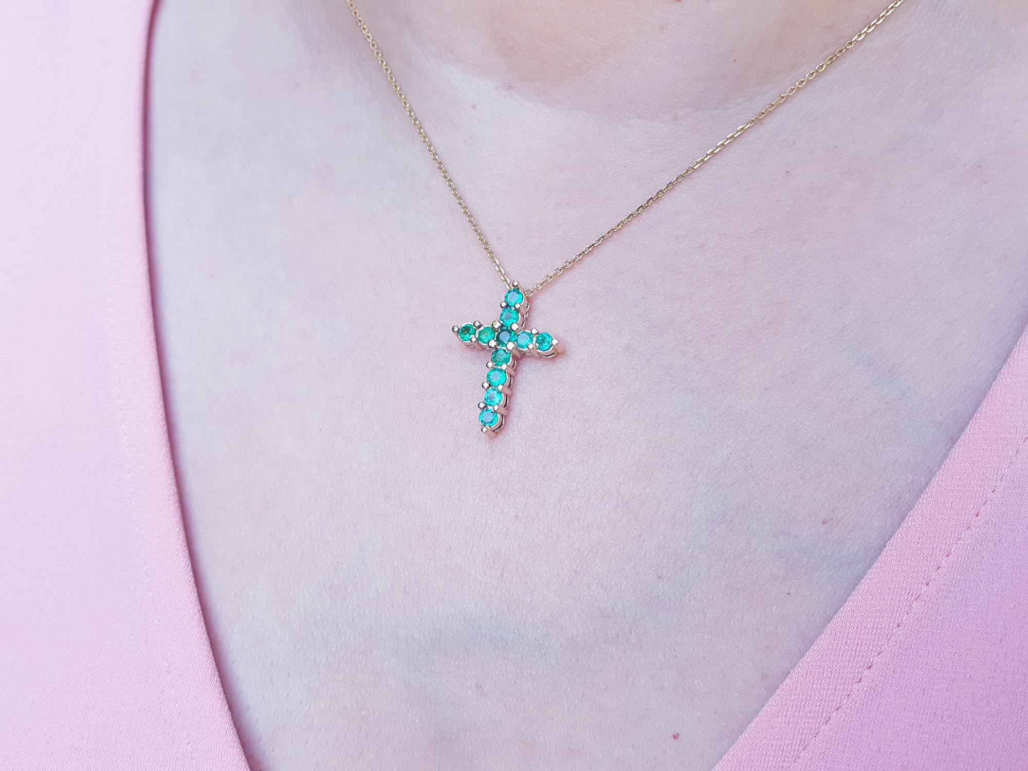 14k gold emerald cross necklace