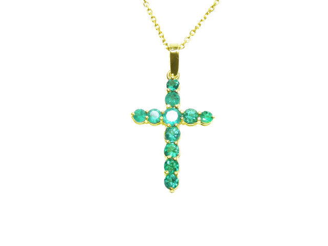 Cross pendant necklace with emeralds