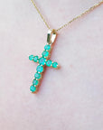 Colombian emerald cross pendant necklace
