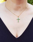 Emerald cross pendant necklce