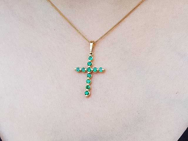 Real Colombian emerald cross necklace