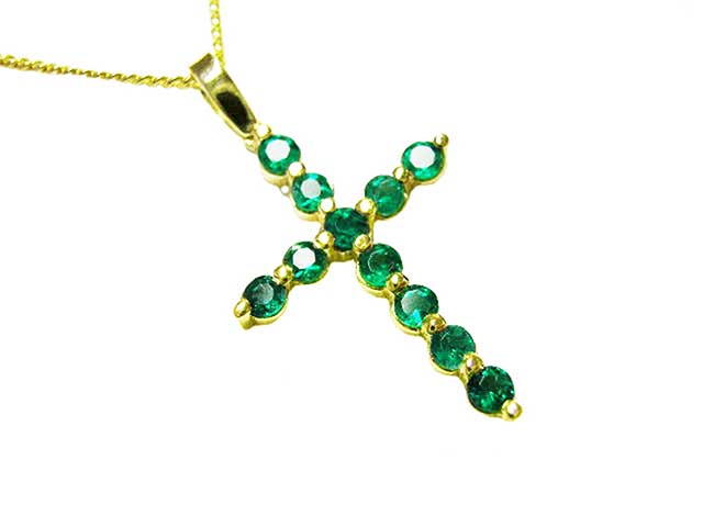Deep green Colombian emerald cross necklace