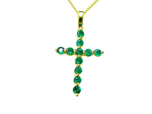 Solid gold emerald cross pendant