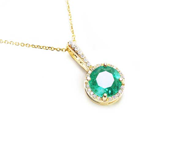 Genuine emerald round cut pendant necklace