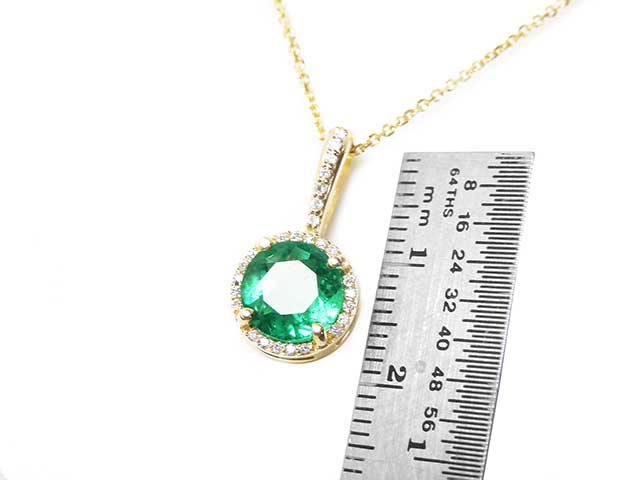 Halo diamonds round emerald pendant necklace