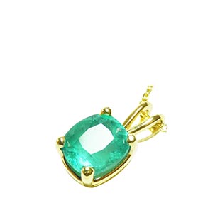 Cushion cut emerald solitaire pendant