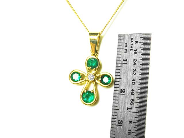 Round cut emerald cross pendant