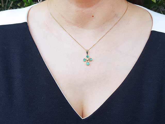 Colombian emerald cross pendanr necklace