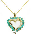 Roun cut emeralds heart pendant necklace