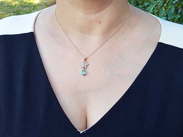 Butterfly emerald pendant necklace