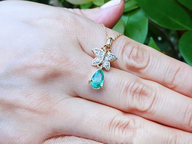 May birthstone emerald butterfly pendants
