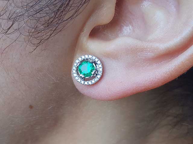 Real emerald and diamond stud earrings