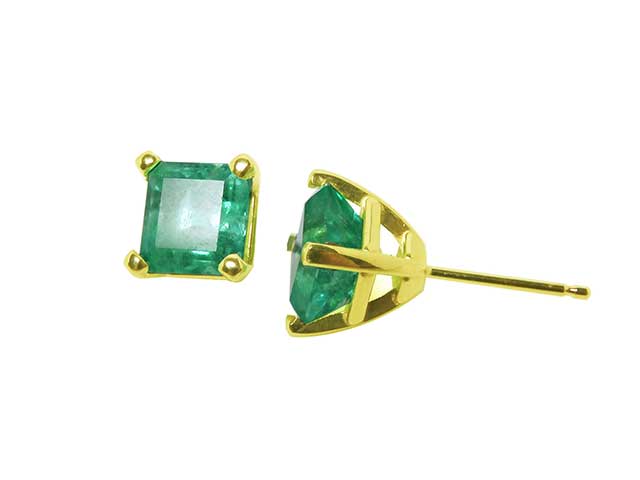 Emerald-cut real Colombian emerald earrings