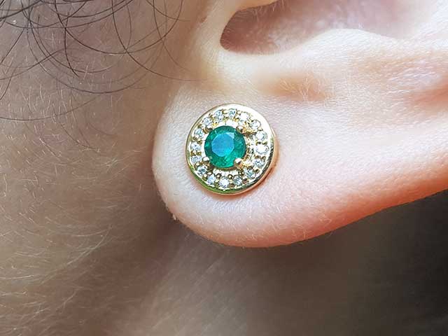 Green fire emerald stud earrings