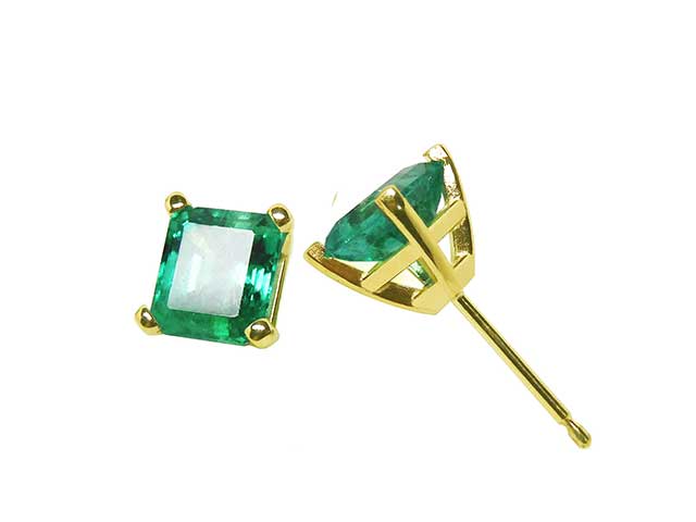 yellow or white gold emerald stud earrings