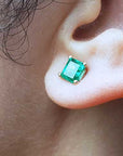 Square emerald stud earrings